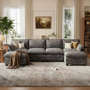 U-Shaped Modular Sectional Sofa with Movable Ottoman — Chenille Cloud Couch