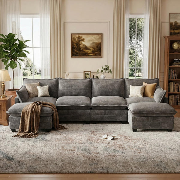 U-Shaped Modular Sectional Sofa with Movable Ottoman — Chenille Cloud Couch