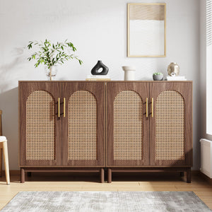Rattan Sideboard Buffet Cabinet with Storage, 59 Inch