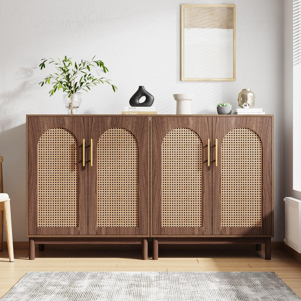 Rattan Sideboard Buffet Cabinet with Storage, 59 Inch