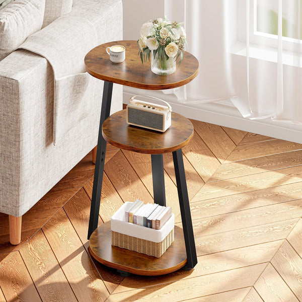 Oval End Table with Metal Frame & 3-Tier Storage