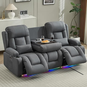 3-Seater Power Reclining Sofa with Console, Massage & Heat