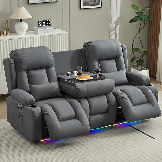 3-Seater Power Reclining Sofa with Console, Massage & Heat