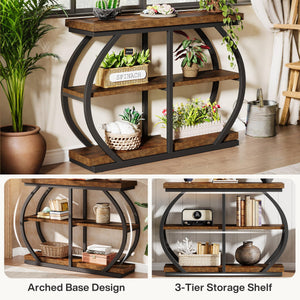 Industrial 3-Tier Console Table with Arched Metal Frame