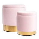 Round Velvet Storage Ottoman Set of 2 with Gold Base
