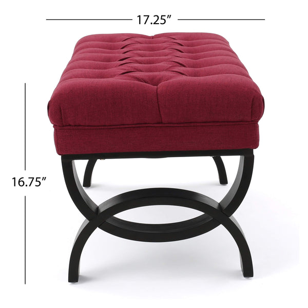 Tufted Fabric Ottoman Bench – Deep Red