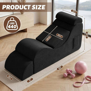 Ergonomic Yoga Chaise Lounge Chair with Headrest, Lumbar Pillow & Ottoman