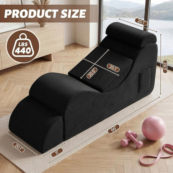 Ergonomic Yoga Chaise Lounge Chair with Headrest, Lumbar Pillow & Ottoman