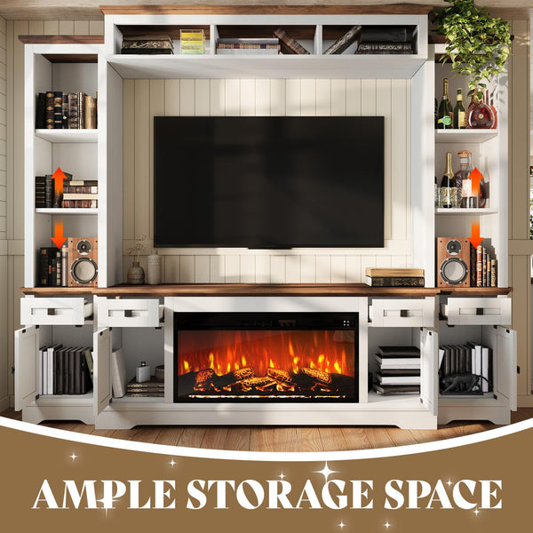 98" Farmhouse Entertainment Center with Electric Fireplace