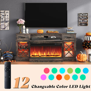 Farmhouse Fireplace TV Stand with 3-Sided LED Glass – 70" Entertainment Center