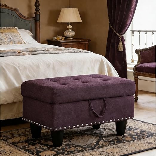 Linen Storage Ottoman Bench with Rivet Detail