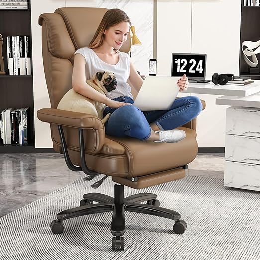 Big & Tall Reclining Office Chair with Footrest, Wide Seat, High Back, Criss Cross Wheels