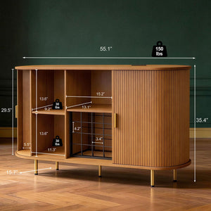 55" Fluted Wine Bar Cabinet with LED Lights