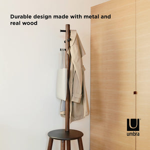 Pillar Coat Rack and Stool with 6 Hooks