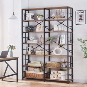 Industrial 7-Tier Double Wide Bookshelf