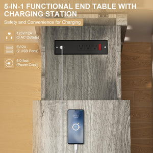 End Table with Charging Station & Storage