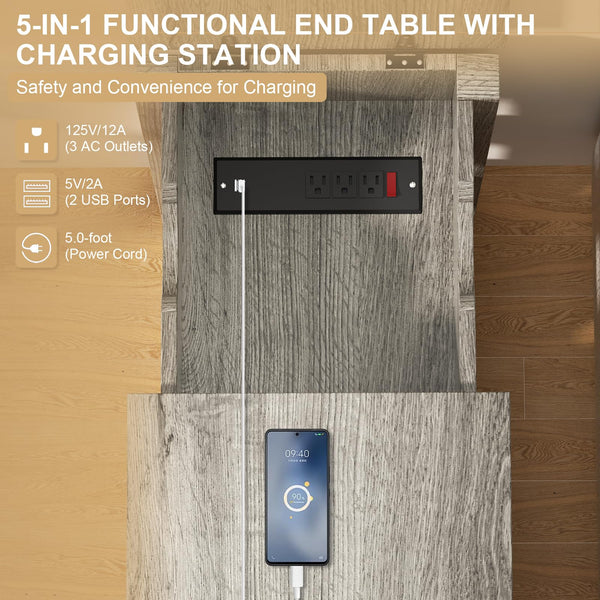End Table with Charging Station & Storage