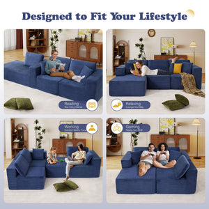 Modular L-Shape Sectional Sofa with Chaise – Deep Seat Corduroy, No Assembly