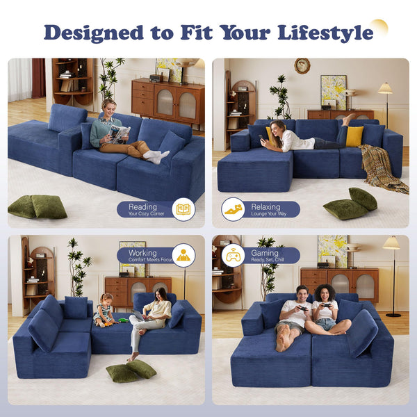 Modular L-Shape Sectional Sofa with Chaise – Deep Seat Corduroy, No Assembly