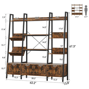 Ladder Bookshelf with 4 Doors & 12 Open Shelves