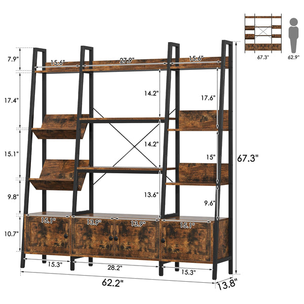 Ladder Bookshelf with 4 Doors & 12 Open Shelves
