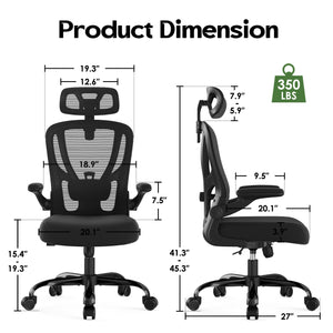 Ergonomic Mesh High-Back Office Chair with Lumbar Support, Headrest & Flip-Up Armrests