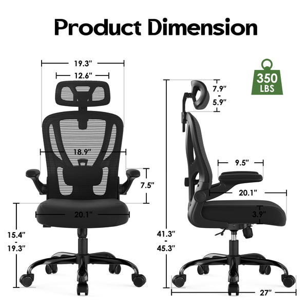 Ergonomic Mesh High-Back Office Chair with Lumbar Support, Headrest & Flip-Up Armrests