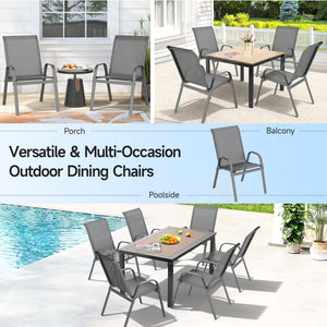 Stackable Patio Dining Chairs Set with Wide Seat & Metal Frame