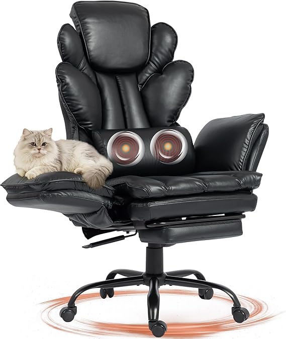 Wide Seat Reclining Office Chair with Flip Armrests & Footrest