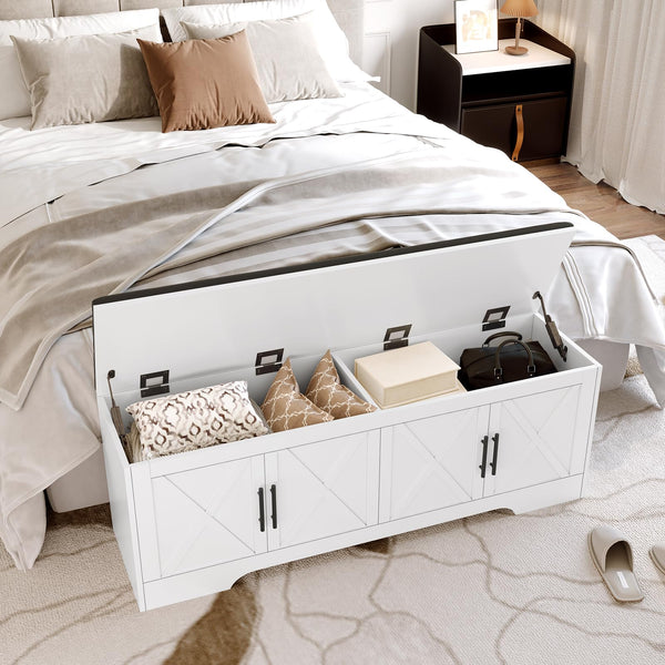 Farmhouse Storage Bench with Lift Top – 47.2" Cushioned Entryway Bench