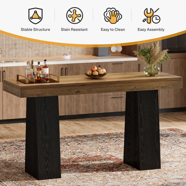 63-Inch Rustic Counter Height Bar Table