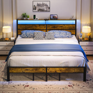 King Size Bed Frame with Charging Station & LED Lights