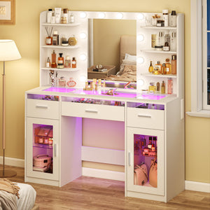 LED Makeup Vanity Desk with Mirror, Lights & Storage