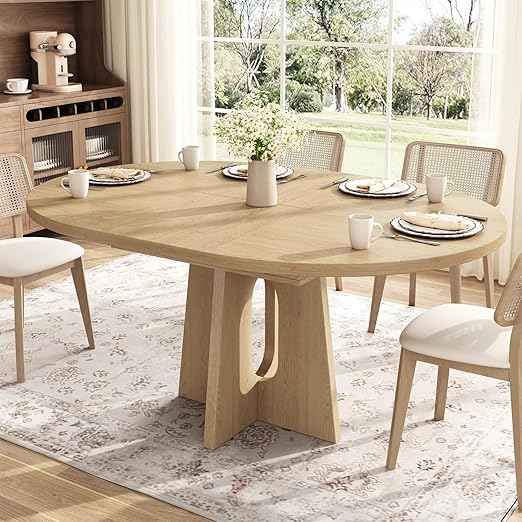 Expandable Round Dining Table 43–59 Inch with Cross Pedestal