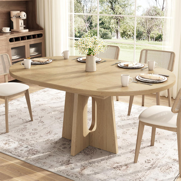 Extendable Round to Oval Dining Table, Seats 4–6, 59-Inch