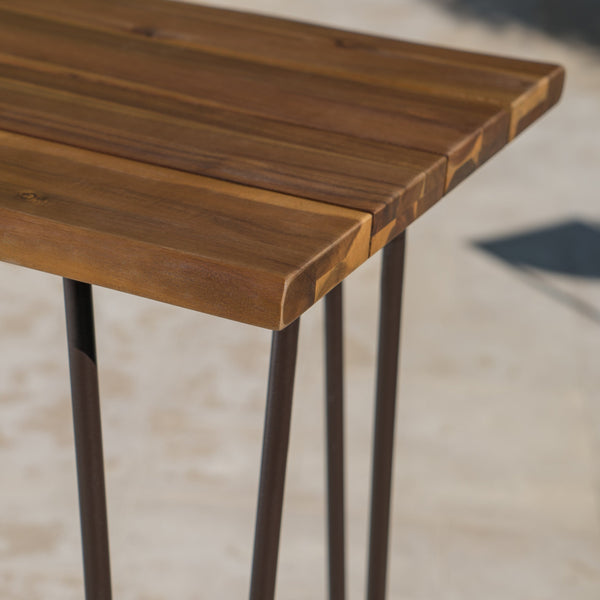 Outdoor Acacia Wood Bar Set with Wrought Iron Frame