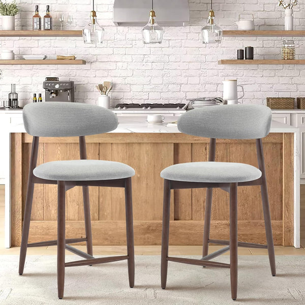 Upholstered Counter Height Bar Stools with Wood Legs