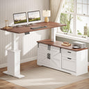 L-Shaped Height Adjustable Standing Desk with Storage & Power Outlets