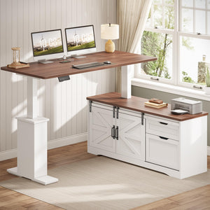 L-Shaped Height Adjustable Standing Desk with Storage & Power Outlets
