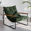 Corded Fabric Accent Chair with Metal Frame & Wooden Armrests