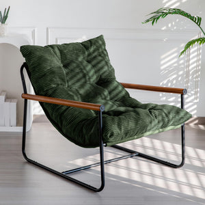 Corded Fabric Accent Chair with Metal Frame & Wooden Armrests
