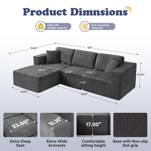 Modular L-Shape Sectional Sofa with Chaise | Deep Seat Corduroy