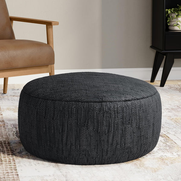 30-Inch Round Genuine Leather Pouf Ottoman