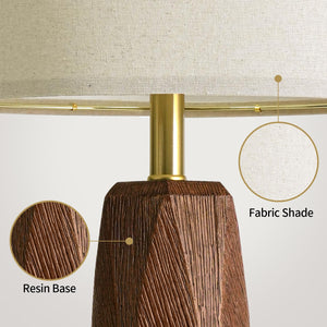 Wood Grain Resin Table Lamps Set of 2 with USB Charging Ports