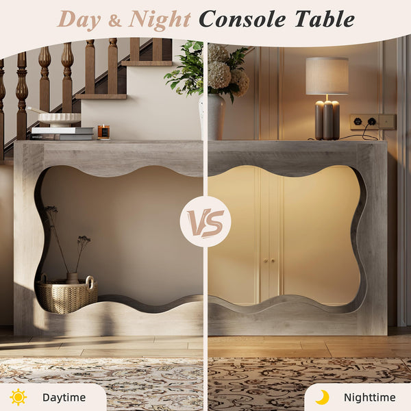 63" Farmhouse Console Table with LED Light