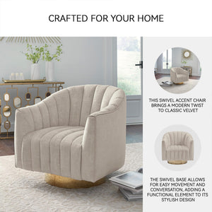Velvet Swivel Accent Chair – Beige & Gold