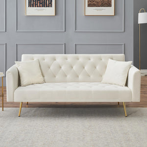 71" Convertible Velvet Sofa Bed Futon with Adjustable Backrest & Chrome Legs