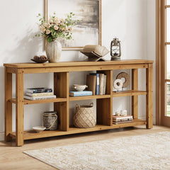 63-Inch Solid Wood Console Table with 6 Storage Cubes