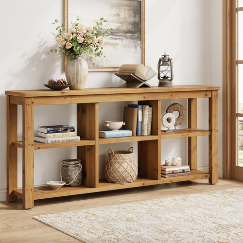 63-Inch Solid Wood Console Table with 6 Storage Cubes