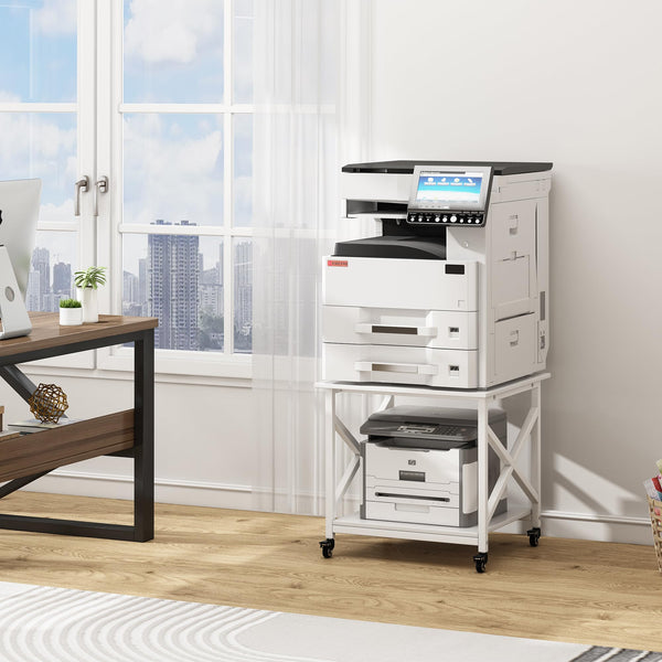 2-Tier Rolling Printer Stand with Storage Shelf